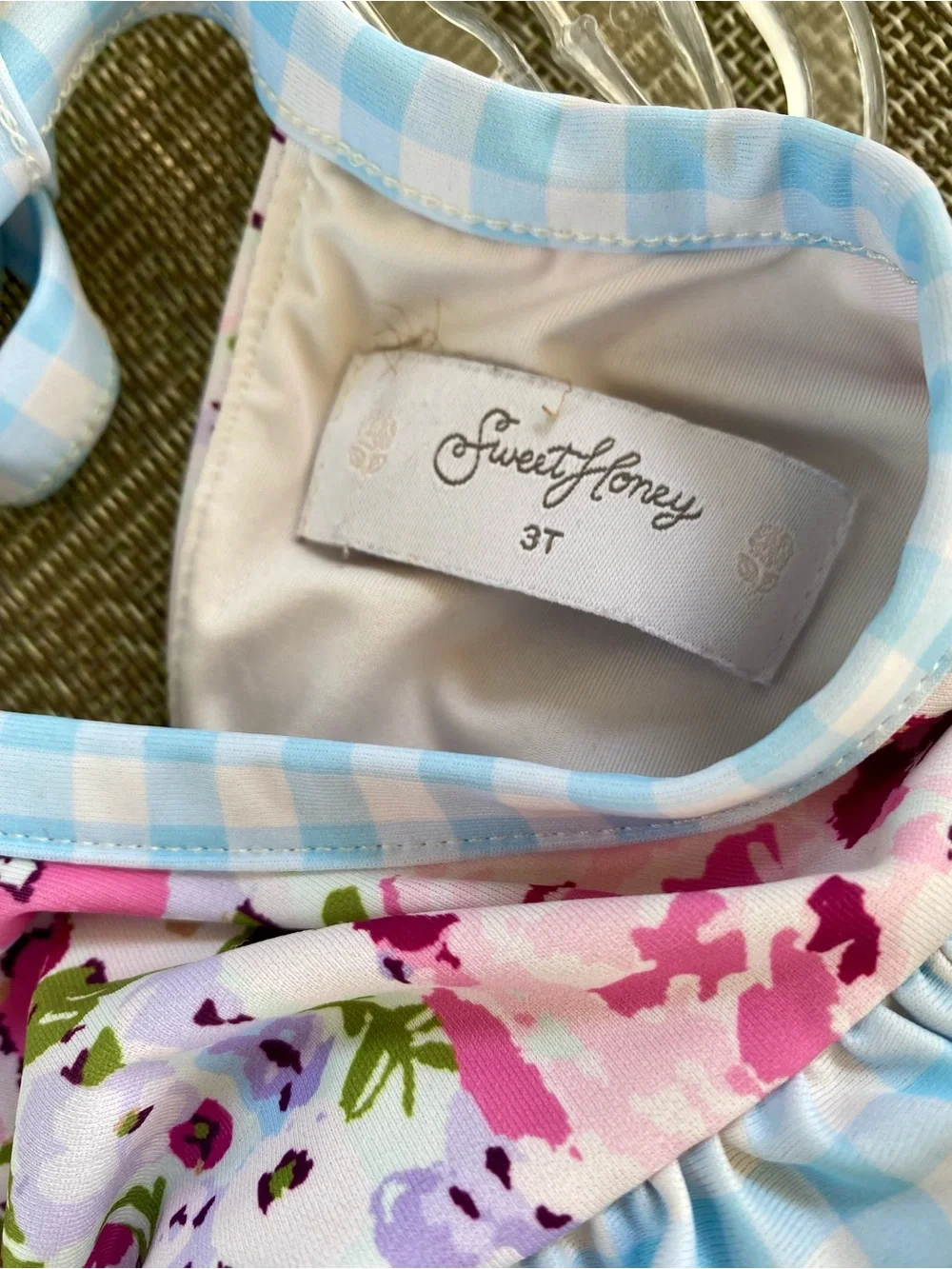 SweetHoney Pink & Blue Floral Gingham Two-Piece Swim Set